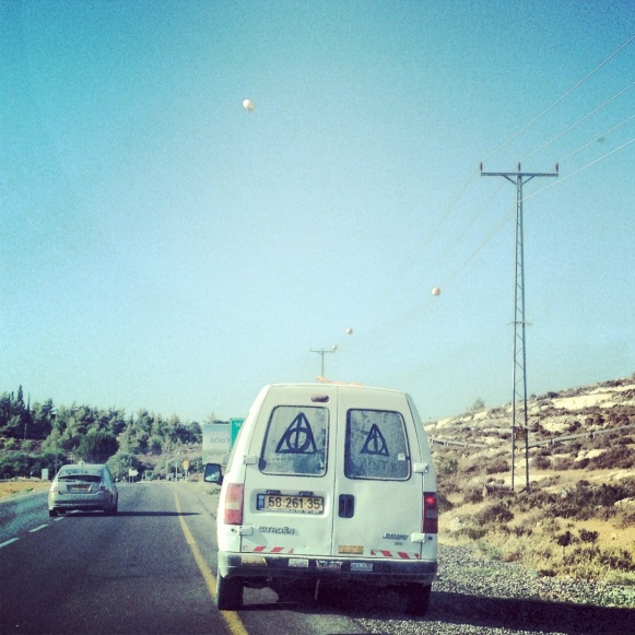 The Deathly Hallows on a truck outside Ramallah